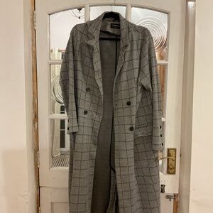 The Limited Black and Gray Checkered Trench Coat